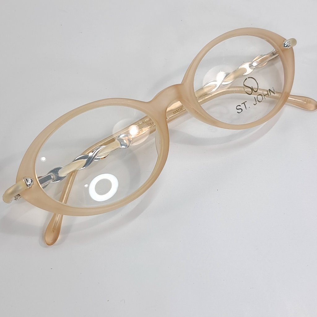 St. John Eyeglasses Frame Champagne Pink Twisted Silver Logo S-011 Chm 48-19-130